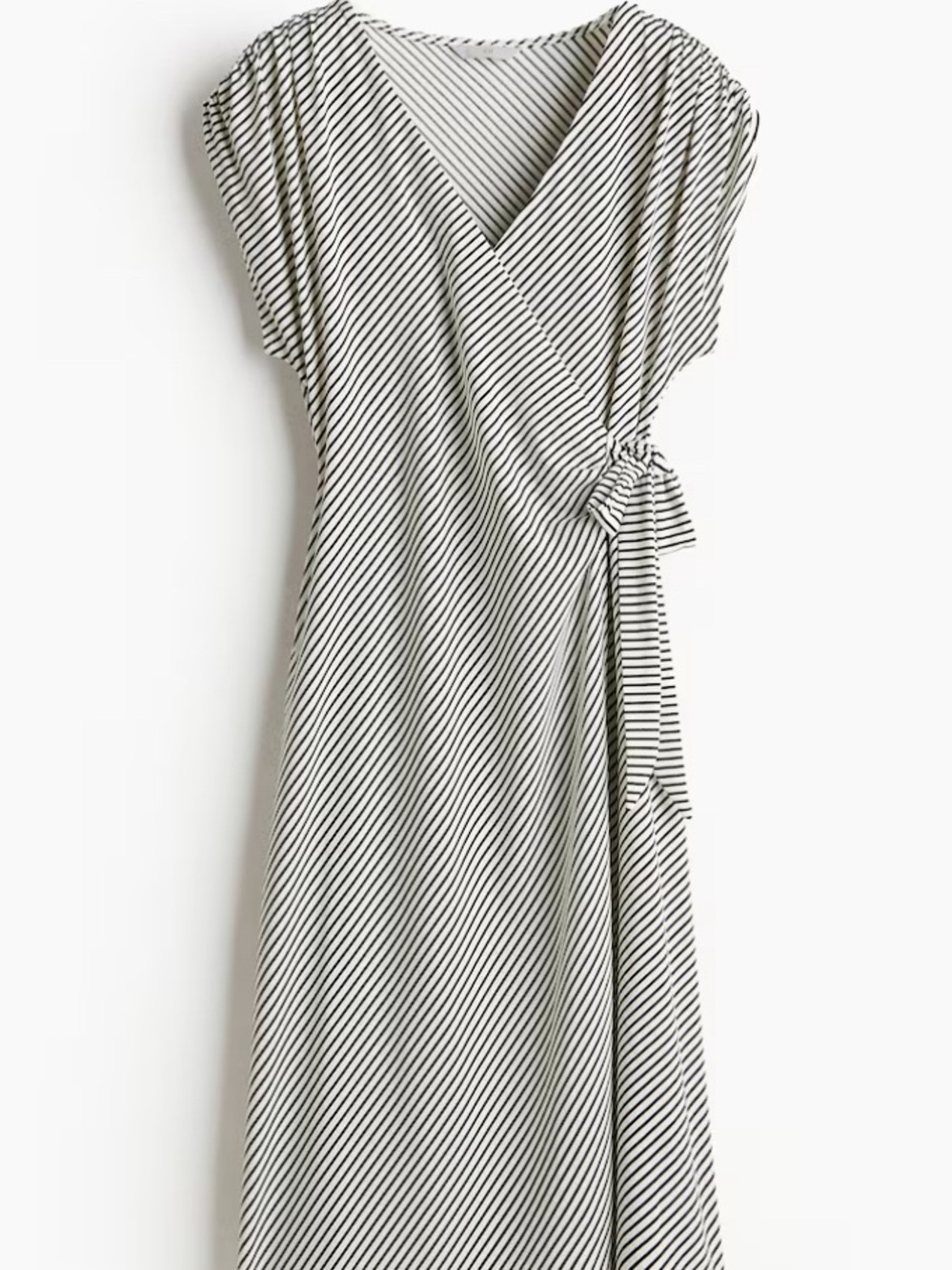 NWT H&M Midi White and Black Striped Jersey Dress with Draped Side Tie Size L